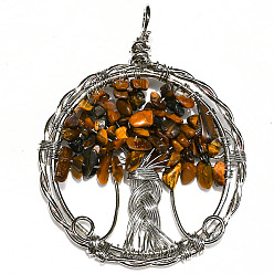 Тигровый глаз Естественно тигровый глаз большие кулоны, медная проволока, обернутая в плоском виде, с подвесками в виде деревьев, 50 мм