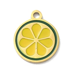 Оранжевый 304 эмалевые подвески с фруктами из нержавеющей стали, реальный 18 k позолоченный, оранжевые, 18x15x1.5 мм, отверстие : 2 мм