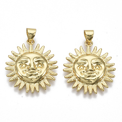 Настоящее золото 16K Латунные подвески, без никеля , солнце, реальный 16 k позолоченный, 22.5x20x3.5 мм, отверстие : 3.5x4 мм