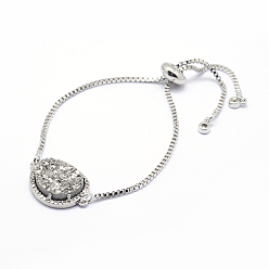 Серебро Латунь циркония боло браслеты, слайдерные браслеты, с естественными и гальванизированными веселыми агатовыми кабошонами, платина, серебряные, 9-1/2 дюйм (240 мм)