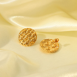Золотой 304 плоские круглые серьги-гвоздики с пазом из нержавеющей стали, золотые, 22x22 мм