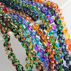 Mixed Color Two Tone Spray Painted Transparent Glass Bead Strands, Round, Mixed Color, 6mm, Hole: 1mm, about 136pcs/strand, 29.9 inch