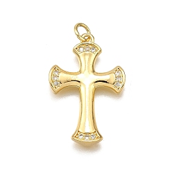 Настоящее золото 18K Латунные микро проложить кубического циркония подвески, крестик, долговечный, без свинца и без кадмия, с целью перехода в кольце, реальный 18 k позолоченный, 27x17.5x3 мм