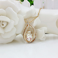 Прозрачный Ожерелья из сплава слезы со стразами и стеклянными подвесками для женщин, золотые, прозрачные, 17.72 дюйм (45 см)