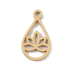 Золотой 304 прелести нержавеющей стали, лазерная резка, слезинка с подвеской в виде лотоса, золотые, 13x7x1 мм, отверстие : 1 мм