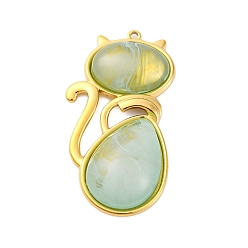 Светло-Синий 304 подвески из нержавеющей стали, кошка, cmолой, ионное покрытие (ip), реальный 18 k позолоченный, голубой, 36x19x6.5 мм, отверстие : 1.2 мм