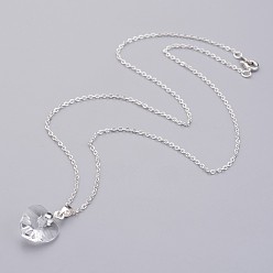 Прозрачный Стеклянные подвески ожерелья, с медными цепями, граненое сердце, серебряные, прозрачные, 17.7 дюйм