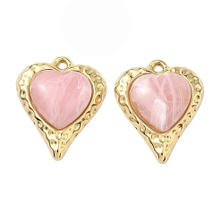 Pink 304 подвески из нержавеющей стали и смолы, шарма сердца, вакуумное покрытие pvd, реальный 18 k позолоченный, розовые, 32x26.5x7.5 мм, отверстие : 3 мм