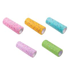 Mixed Color Heart Glitter Sequin Deco Mesh Ribbons, Tulle Fabric, Tulle Roll Spool Fabric For Skirt Making, Mixed Color, 6 inch(15cm), about 10yards/roll(9.144m/roll)