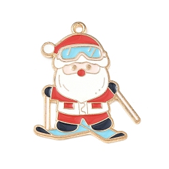 Santa Claus Рождественские эмали сплава подвески, золотой свет, Дед Мороз, 33x28x1.3 мм, отверстие : 1.8 мм