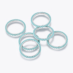 Pale Turquoise MIYUKI & TOHO Handmade Japanese Seed Beads, with 304 Stainless Steel Link Rings, Loom Pattern, Ring, Silver, Pale Turquoise, 22~23x1.7mm