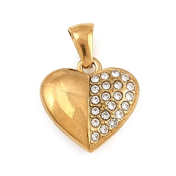 Золотой 304 подвески из нержавеющей стали, сердце прелести, со стразами, золотые, 15.5x15.5x5 мм, отверстие : 6x3 мм