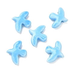 Bleu Ciel Perles en porcelaine manuelles, colombe de la paix, porcelaine émaillée lumineux, bleu ciel, 17~17.5x13.5~14x4.5~5mm, Trou: 1.6~1.8mm