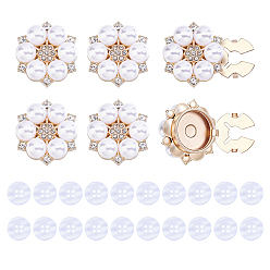 Light Gold 6Pcs Zinc Alloy Cufflinks, with Rhinestone & Plastic Pearl, Flower, with 20Pcs 4-Hole Plastic Buttons, Light Gold, 26x24x13mm, Hole: 15mm