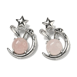 Розовый Кварц Природного розового кварца подвески, Подвески в виде кролика со стойкой из латуни, луны и звезды, платина, без кадмия и без свинца, 27.5x18x9 мм, отверстие : 6x2.5 мм