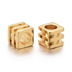 Золотой Spacer бисер латунные, долговечный, рифленый куб, золотые, 3x3x3 мм, отверстие : 1.8 мм