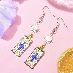 Синий Серьга-гвоздик с бусинами miyuki delica, с латунными соединительными элементами и 304 соединительными кольцами из нержавеющей стали, с 304 крючками для сережек из нержавеющей стали и 304 соединительным кольцом из нержавеющей стали, крестик, синие, 76x13.5 мм