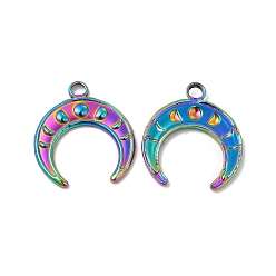 Rainbow Color Revestimiento iónico (ip) 304 colgantes de acero inoxidable, colgante de doble cuerno/luna creciente, color del arco iris, 22.5x20.5x2 mm, agujero: 2.7 mm