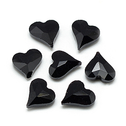 Черный Заостренные заднее стекло горный хрусталь кабошоны, граненые, сердце, чёрные, 12x11.8x4.5 мм