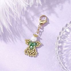 Зеленый Подвеска в виде ангела из стеклянного жемчуга и стеклянных бусин, с 304 из нержавеющей стали Lobster Claw застежками, зелёные, 47 мм