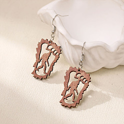 Footprint Boucles d'oreilles pendantes en bois pour femme, platine, empreinte, 57x22mm