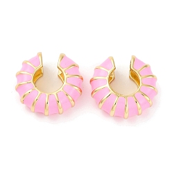 Бледно-Розовый Латунные серьги-каффы для женщин, с эмалью, золотые, розовый жемчуг, 23.5x9 мм