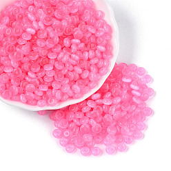 Ярко-Розовый Бисер из стекла , имитация шарики глаза кота, рондель, ярко-розовый, 6x3 мм, отверстие : 1 мм, Около 2500 шт / фунт