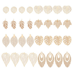 Light Gold 32 шт 8 стиль латунные подвески, гравированные металлические украшения, долговечный, лист монстера и кленовый лист, золотой свет, 26~42x15~26x0.3~0.4 мм, отверстие : 1.2~1.6 мм, 4 шт / стиль