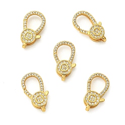 Real 18K Gold Plated SHEGRACE Bras Micro Pave Clear Cubic Zirconia Lobster Claw Clasps, Cadmium Free & Lead Free & Nickel Free, Real 18K Gold Plated, 19x10x5mm, Hole: 1.5mm
