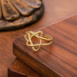 Золотой 304 открытые кольца манжеты из нержавеющей стали, звезда, золотые, внутренний диаметр: 15~20 мм