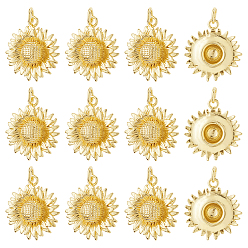 Настоящее золото 18K 12 латунные подвески шт., прелести подсолнуха, с целью перехода в кольце, реальный 18 k позолоченный, 18.5x17x4 мм, отверстие : 3.4 мм