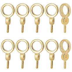 Золотой 10 шт. 925 серебряные шурупы с ушком, кольцо, для полуполых бусин , золотые, 12x6x3 мм, отверстие : 4 мм, штифты : 0.7 мм
