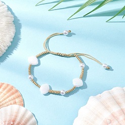 Белый Регулируемые браслеты из искусственного жемчуга из АБС-пластика с бусинами для женщин, формы раковины, белые, внутренний диаметр: 1-7/8~3-3/8 дюйм (4.75~8.7 см)