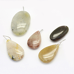 Кварц Натуральные смешанные кварцевые подвески, разнообразные, 30~66x18~52x3~14 мм, отверстие : 2 мм