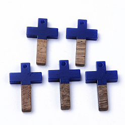 Средно-синий Подвески из смолы и ореха, крестик, светло-синий, 26x16x3 мм, отверстие : 1.8 мм