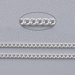 Серебро Латунные витой цепочки, бордюрные цепи, несварные, с катушкой, овальные, без свинца, без никеля и без кадмия, серебряные, 1.8x1x0.36 мм, около 301.83 футов (92 м) / рулон