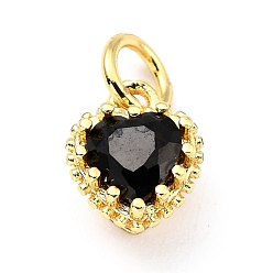 Black Brass Micro Pave Mixed Color Cubic Zirconia Pendants, Real 18K Gold Plated, Long-Lasting Plated, Heart, Black, 9.3x7.4x5.5mm, Hole: 3mm
