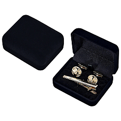 Noir Étuis de voyage portables en velours pour bijoux et pinces à cravates, rectangle, noir, 6.1x7.7x3.15 cm