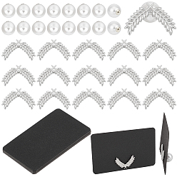 Платина 20шт. АБС-пластиковые жемчужные булавки, латунные застежки для булавки на лацкан для одежды и свитеров, полукруглый, в комплекте 20 шт. пустых бумажных карточек и металлические застежки для значков на лацкан., платина, 12x11.5 мм, отверстие : 0.5 мм