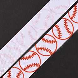 Dark Blue Baseball Pattern Heat Transfer Polyester Ribbons, Flat, White, 7/8 inch(22mm), about 49.21 Yards(45m)/Roll