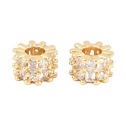 Настоящее золото 18K Латунь микропаве прозрачный кубический цирконий европейский бисер, колесо рондель, бусина с большим отверстием, долговечный, стойки покрытие, без свинца и без кадмия, реальный 18 k позолоченный, 9x6 мм, отверстие : 4 мм