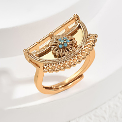 Бирюза Кольца для женщин с микропаве из латуни и кубическими цирконами, вентилятор, бирюзовые, 20x15 мм