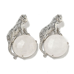 Хрусталь Полукруглые подвески из натурального кварца и горного хрусталя, покрытие стойки латунные подвески с леопардовым принтом, платина, без кадмия и без свинца, 42x27x7.5 мм, отверстие : 3x5 мм