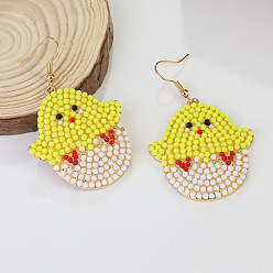 Желтый Пасхальные серьги-подвески в виде цыплят из цинкового сплава и стекла., золотые, желтые, 60x37 мм