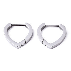 Stainless Steel Color Non-Tarnish 304 Stainless Steel Huggie Hoop Earrings, Heart, Stainless Steel Color, 14.5x16x3mm, Pin: 0.8mm