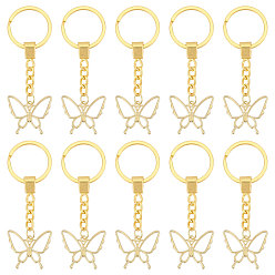 Golden 15Pcs Butterfly Alloy Keychains, with Iron Split Key Ring, Golden, 88mm