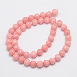 Salmon Natural Malaysia Jade Beads Strands, Imitation Rhodochrosite, Round, Dyed, Salmon, 8mm, Hole: 1mm, about 48pcs/strand, 15 inch