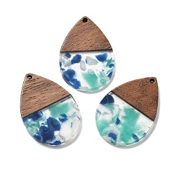 Голубой Подвески из смолы и ореха, слеза, голубой, 36.5x24.5x2.5 мм, отверстие : 2 мм