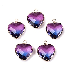 Средняя Орхидея K 9 стеклянные подвески, имитация турмалина, с фурнитурой латунной золотого тона, граненые, сердце, средне орхидеи, 20x16.5x8 мм, отверстие : 2 мм