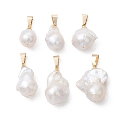 Настоящее золото 18K Подвески из натурального барочного жемчуга кеши, подвески-шармы Nuggets с защелками из нержавеющей стали, белые, реальный 18 k позолоченный, 18~26.5x11.5~21.5x11~12 мм, отверстие : 6.7x3.3 мм